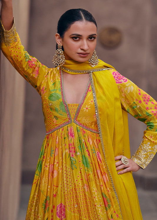 Yellow Embroidered Indian Anarkali Salwar Suit