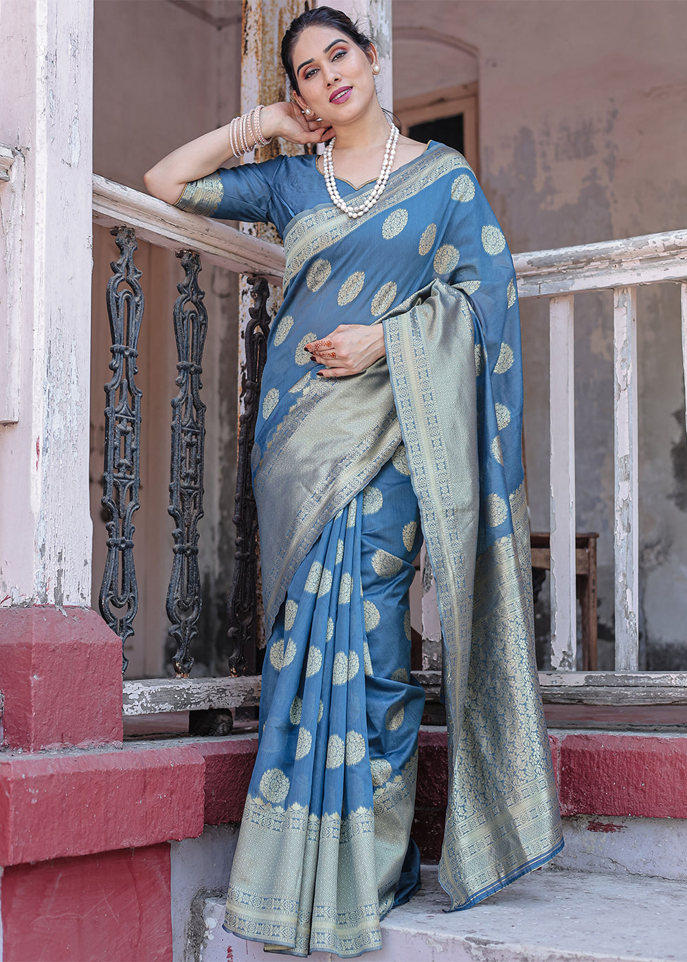 Blue Zari Woven Chanderi Silk Saree