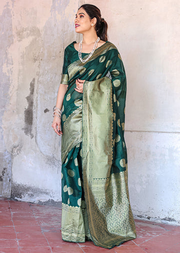 Green Zari Woven Chanderi Silk Saree