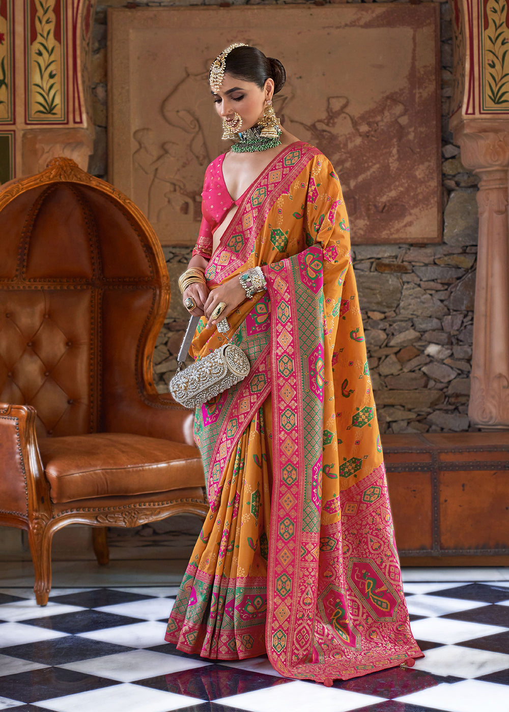 Mustard Yellow Zari Woven Silk Saree - Indian Paridhan 