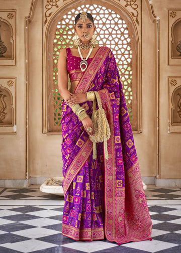 Purple Zari Woven Silk Saree With Blouse