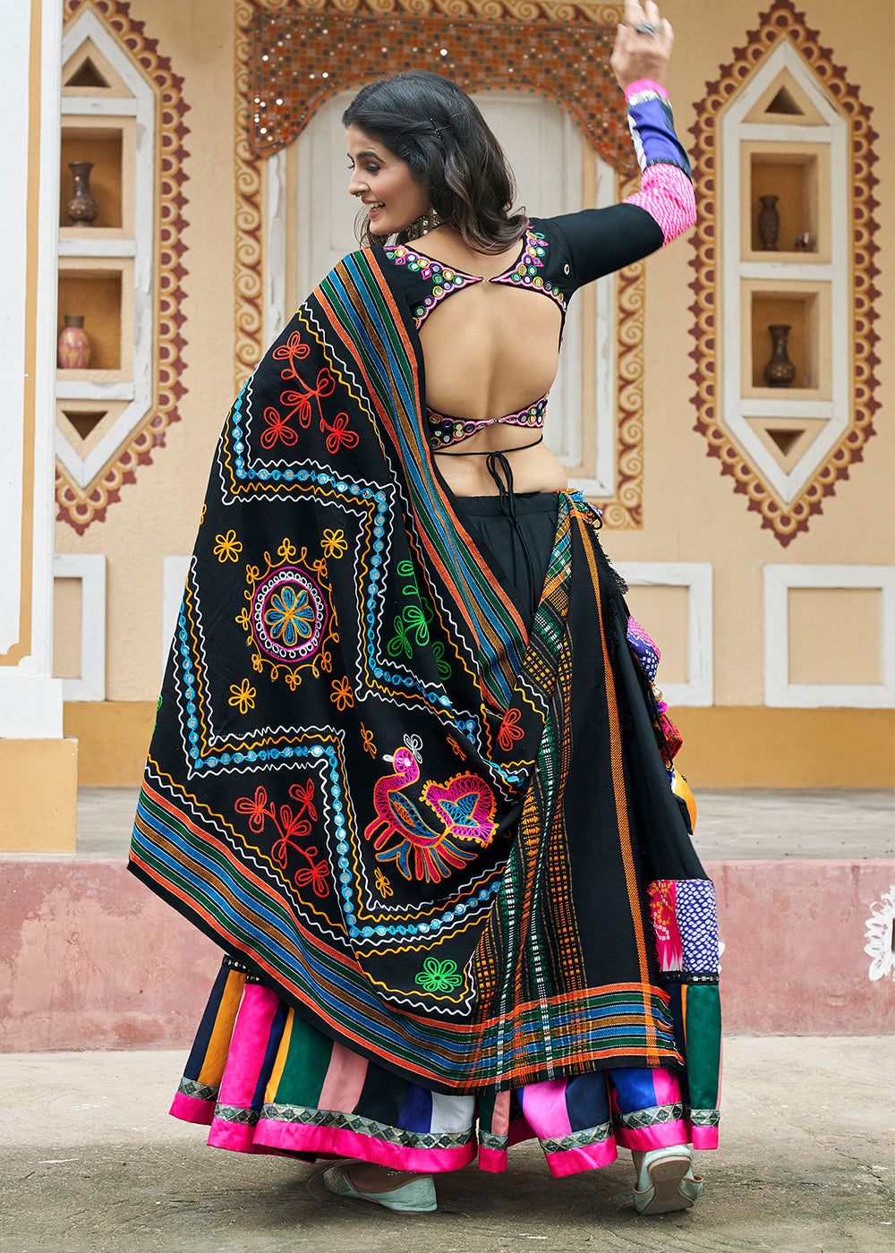 Black Embroidered Navratri Lehenga Choli - Indian Paridhan 