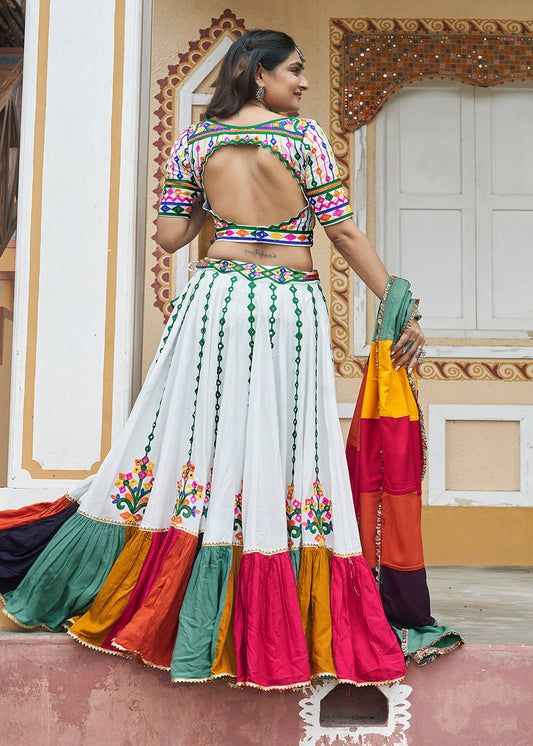 White Navratri Lehenga Choli In Mirror Work