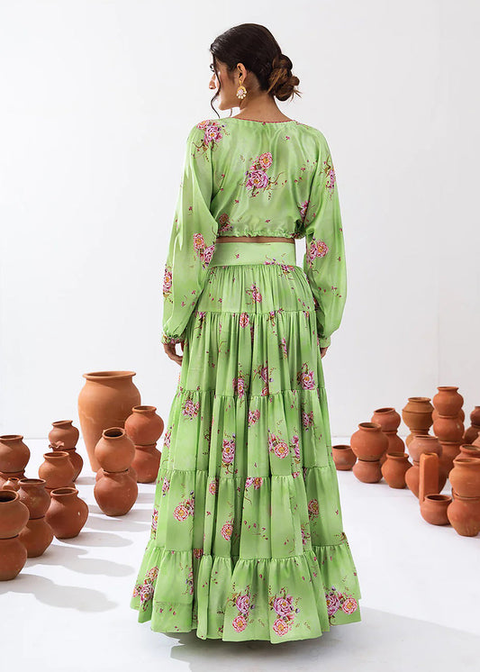 Green Indo Western Lehenga In Floral Printed