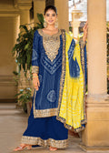 Blue Bandhani Printed Chinon Palazzo Suit - Indian Paridhan 