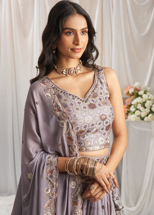 Mauve Embroidered Party Wear Lehenga Choli - Indian Paridhan 