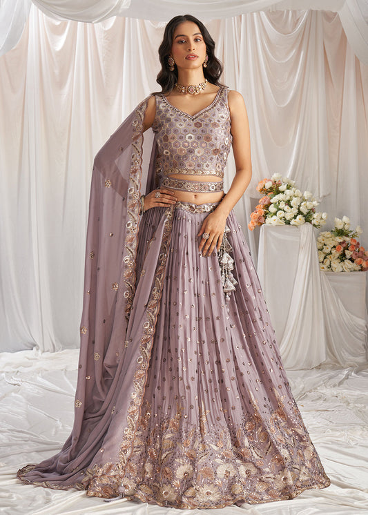 Mauve Embroidered Party Wear Lehenga Choli - Indian Paridhan 