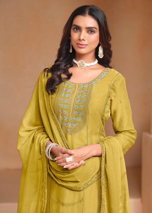 Mehendi Green Thread Work Salwar Kameez