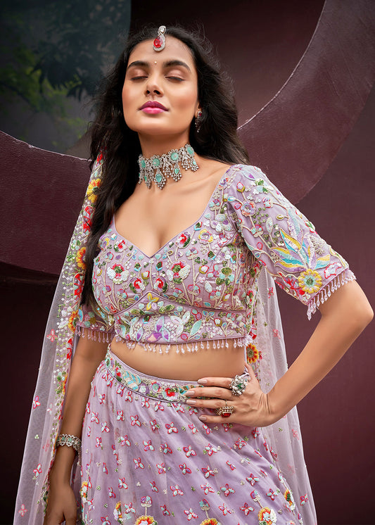 Pink Sequin Embroidery Net Lehenga Choli