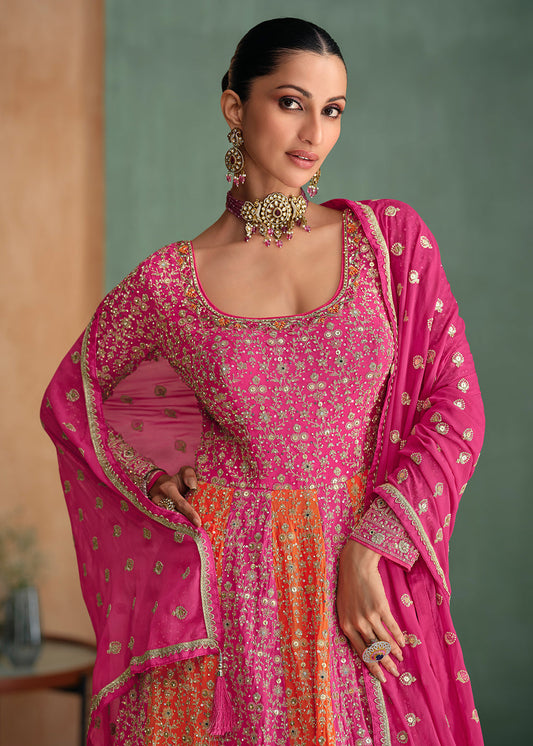 Pink Heavy Embroidered Anarkali Suit In Georgette