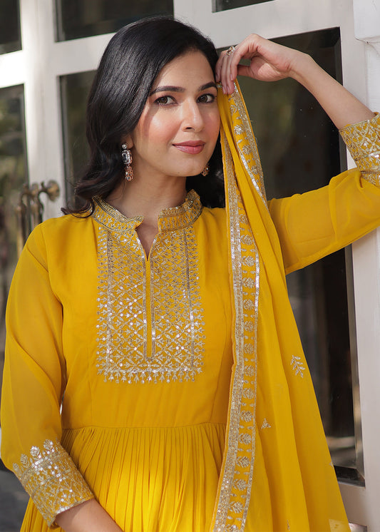 Yellow Zari Embroidered Anarkali Salwar Suit