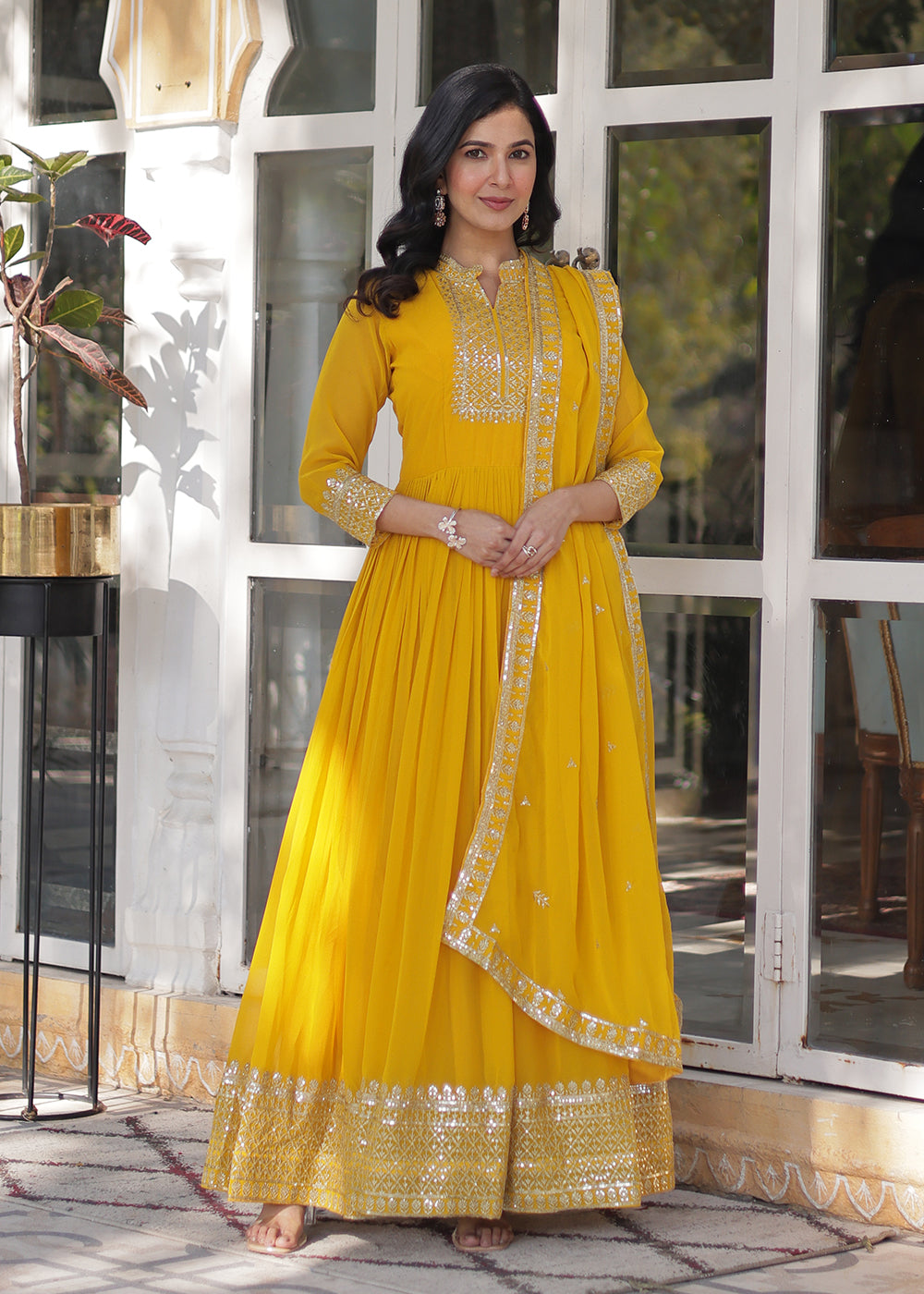 Yellow Zari Embroidered Anarkali Salwar Suit