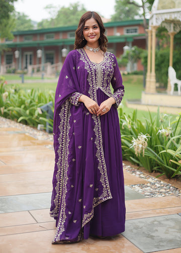 Purple Zari Embroidered Anarkali Salwar Suit