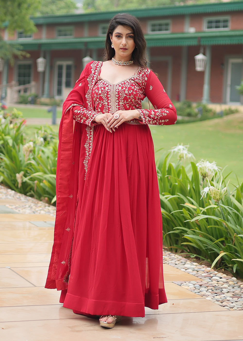 Red Zari Embroidered Anarkali Salwar Suit