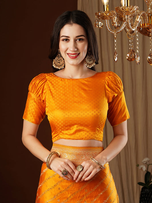 Orange Satin Silk Embroidered Saree With Blouse