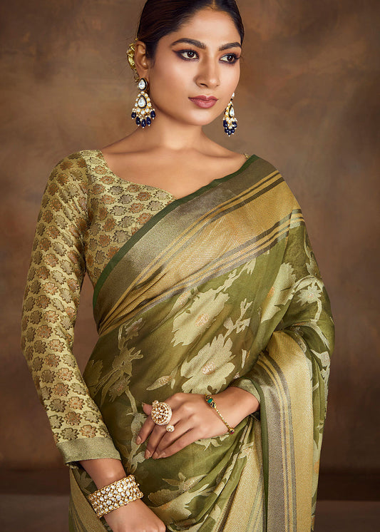 Green Zari Woven Silk Saree With Blouse