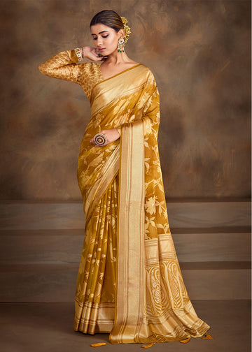 Yellow Zari Woven Silk Saree With Blouse