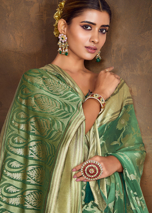 Green Zari Woven Silk Casual Saree With Blouse