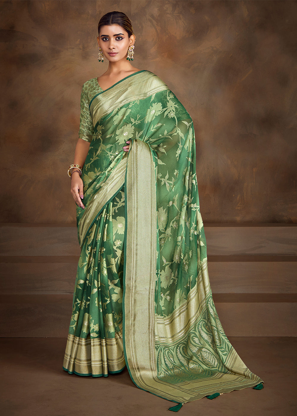 Green Zari Woven Silk Casual Saree With Blouse