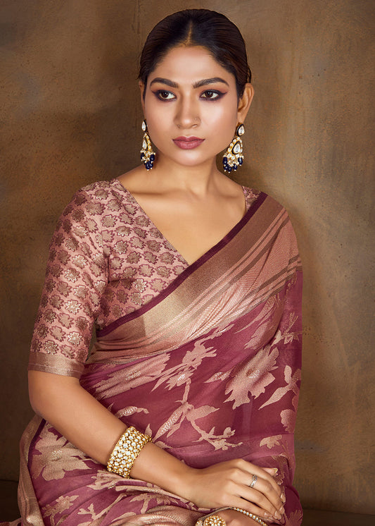 Purple Zari Woven Silk Saree With Blouse