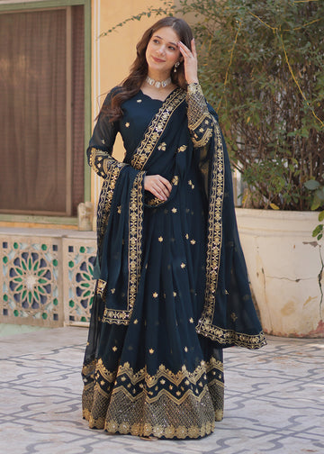 Blue Sequin Embroidered Anarkali Salwar Suit