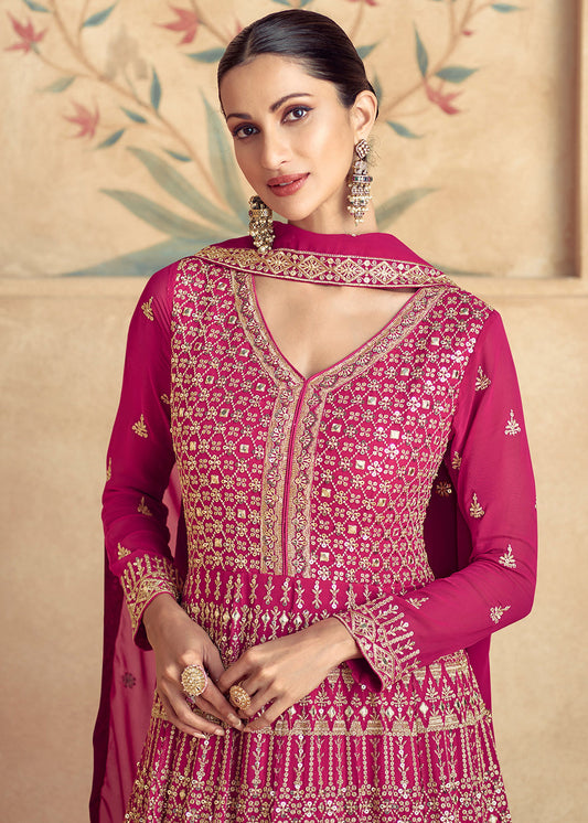 Rani Pink Heavy Sequin Embroidered Anarkali Suit