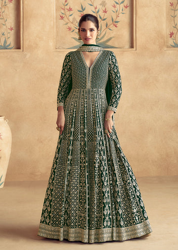 Green Heavy Sequin Embroidered Anarkali Suit