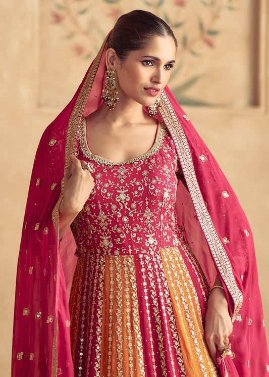 Pink & Orange Heavy Sequin Embroidered Anarkali Suit