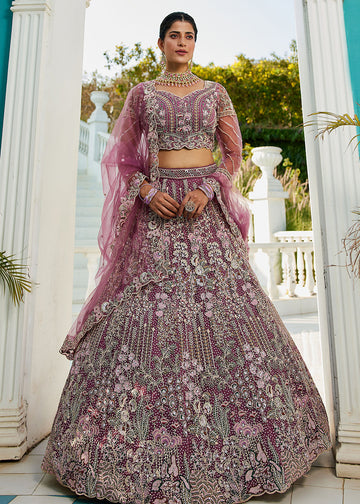 Wine Sequin Embroidered Wedding Lehenga Choli