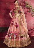 Peach Floral Print Lehenga Choli With Dupatta - Indian Paridhan 