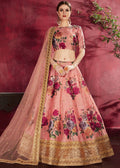 Peach Floral Print Lehenga Choli With Dupatta - Indian Paridhan 