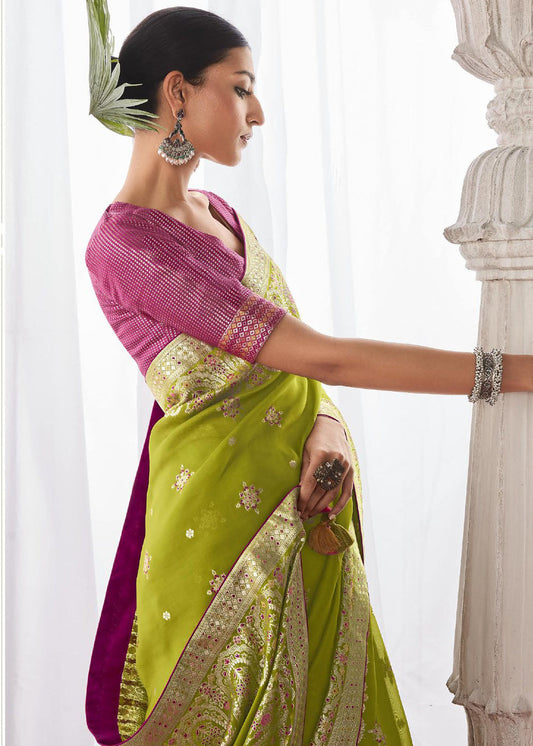 Green Zari Embroidered Fancy Silk Saree