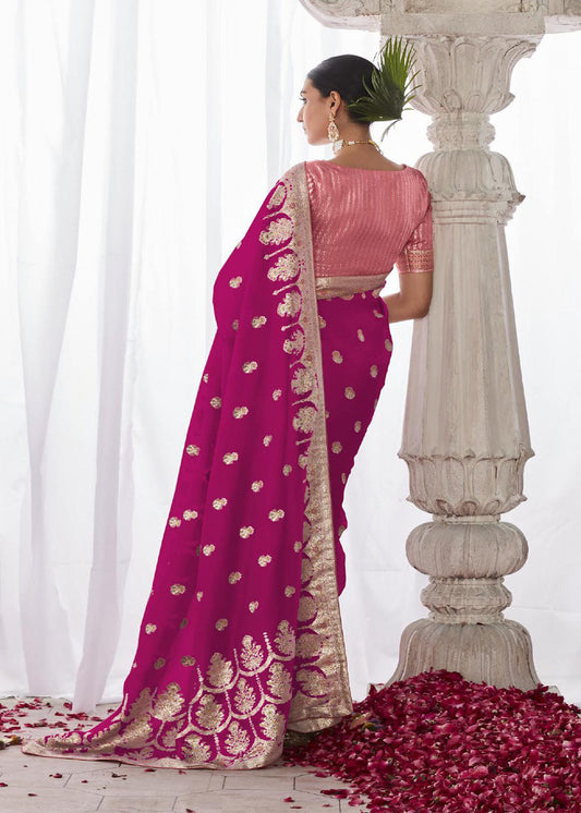 Magenta Embroidered Bridal Silk Saree