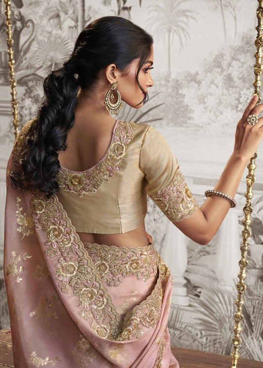 Pink Heavy Embroidered Silk Bridal Saree