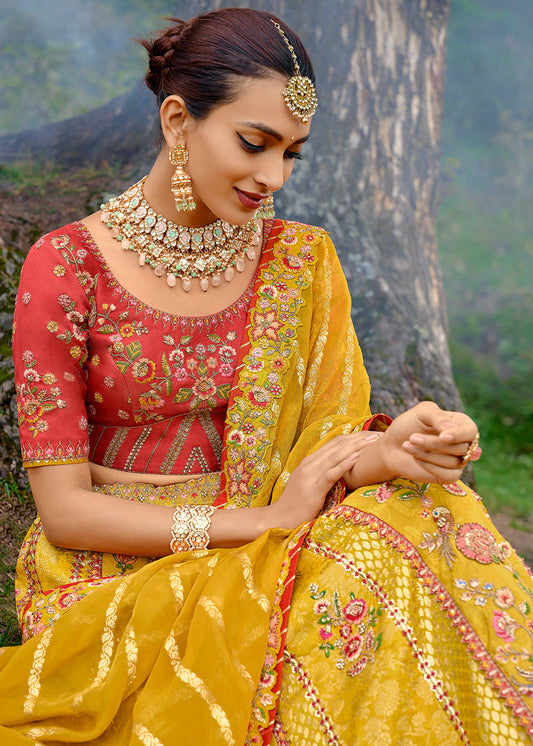 Yellow Embroidered Bridal Lehenga Choli