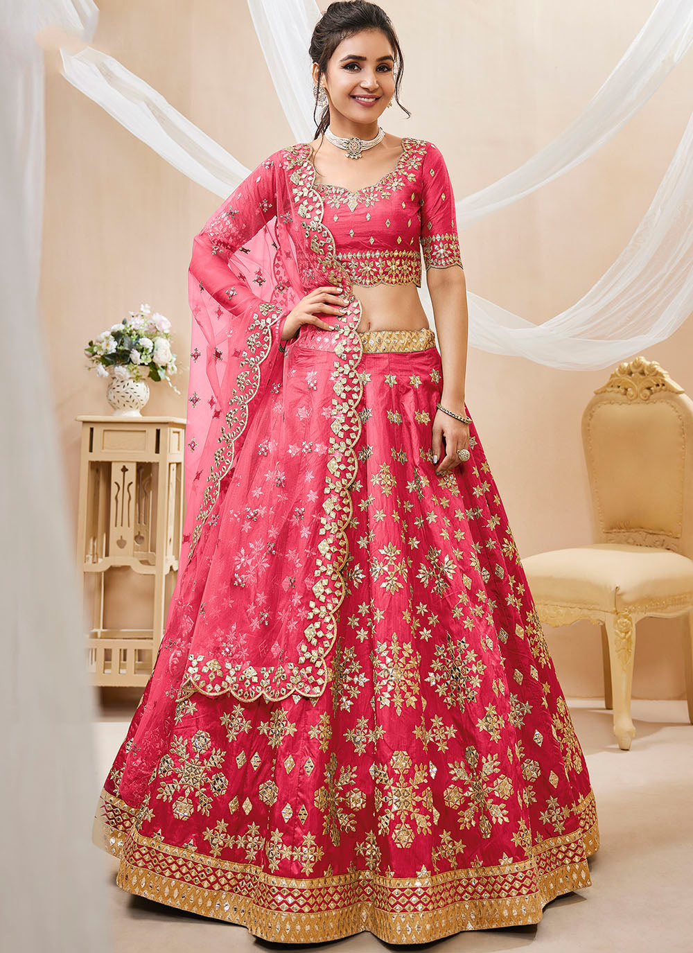 Red Bridal Indian Wedding Net Diamond & Cording Embroidered Lehenga Choli  at Rs 7525/piece | Indian Bridal Dresses. in Delhi | ID: 22817581791
